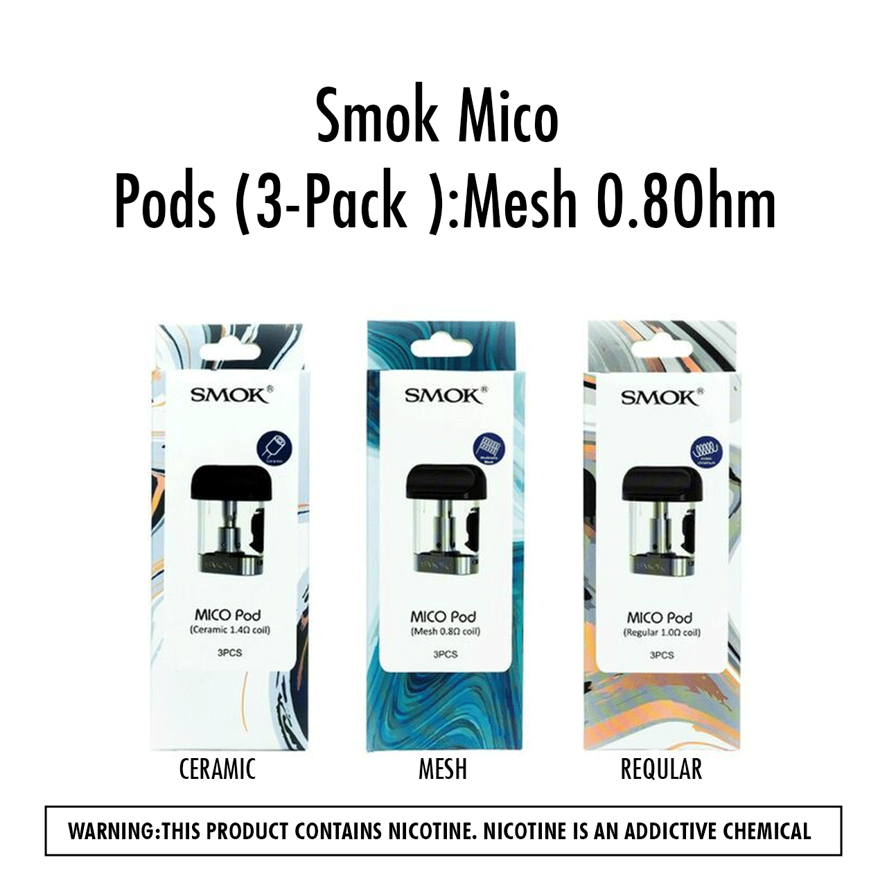 Smok Mico Pods ( 3 - Pack ):Mesh 0.8Ohm