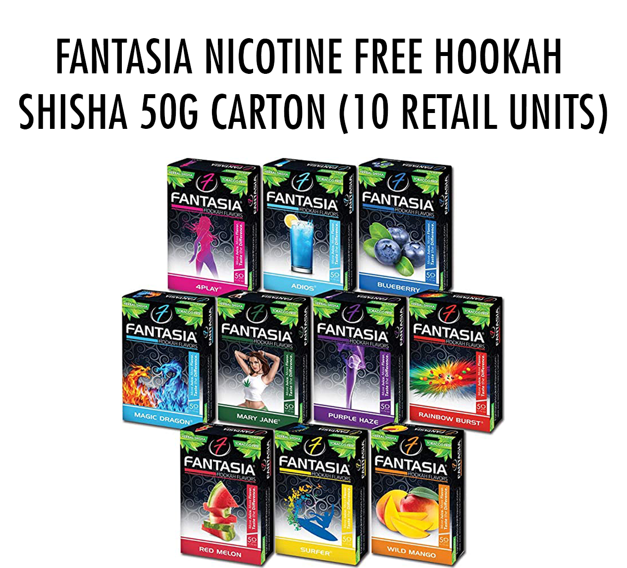 Fantasia Nicotine Free Hookah Shisha 50g Carton (10 Retail Units)