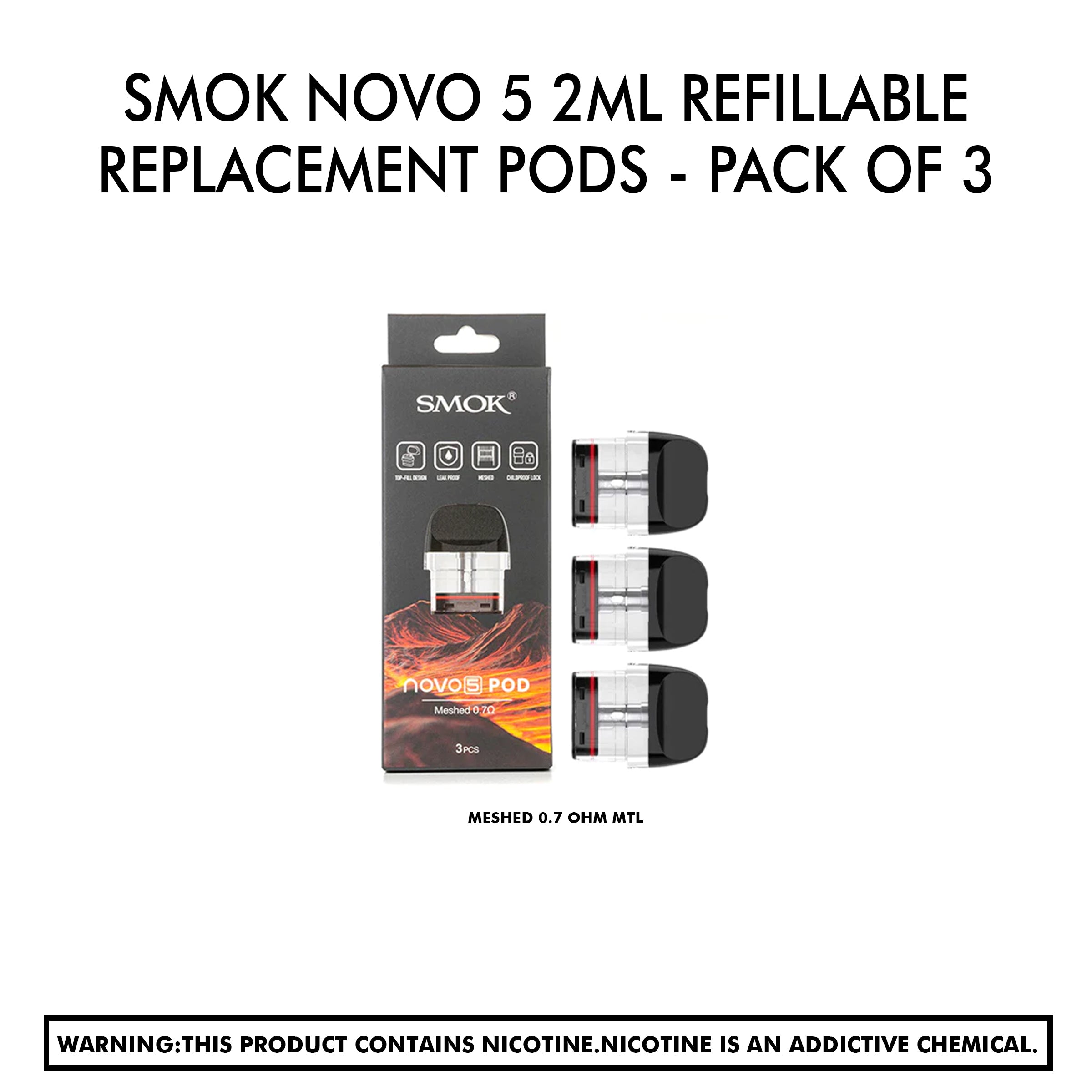 SMOK Novo 5 2ML Refillable Replacement Pods - Pack of 3 - HYPE WHOLESALE