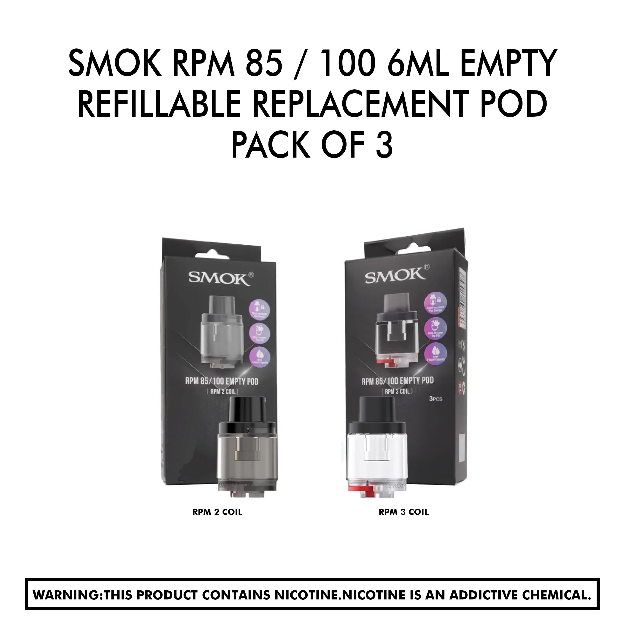 SMOK RPM 85 / 100 6ML Empty Refillable Replacement Pod - Pack of 3 - HYPE WHOLESALE