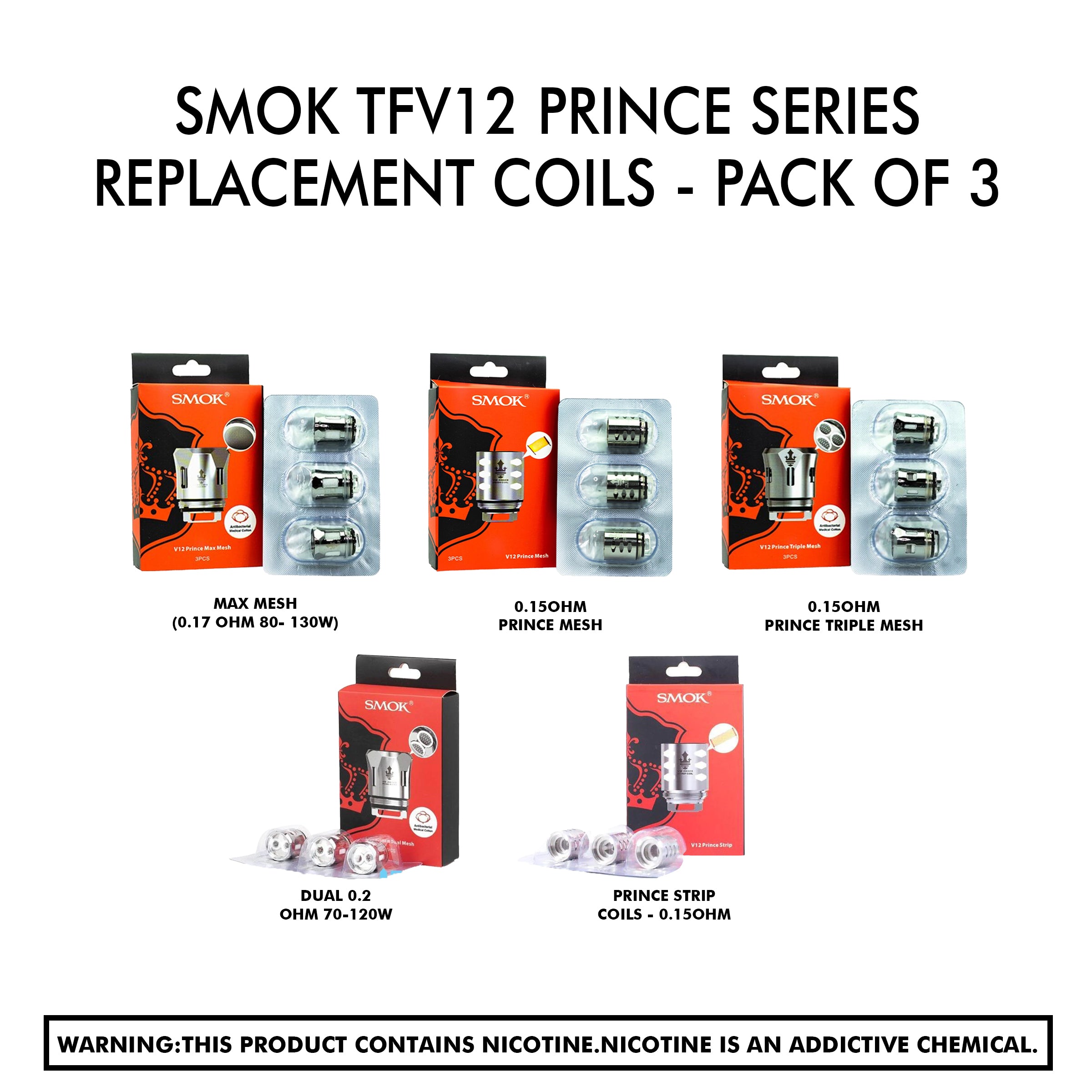 Smok Tfv12 Prince Series Replacement Coils - Pack Of 3
