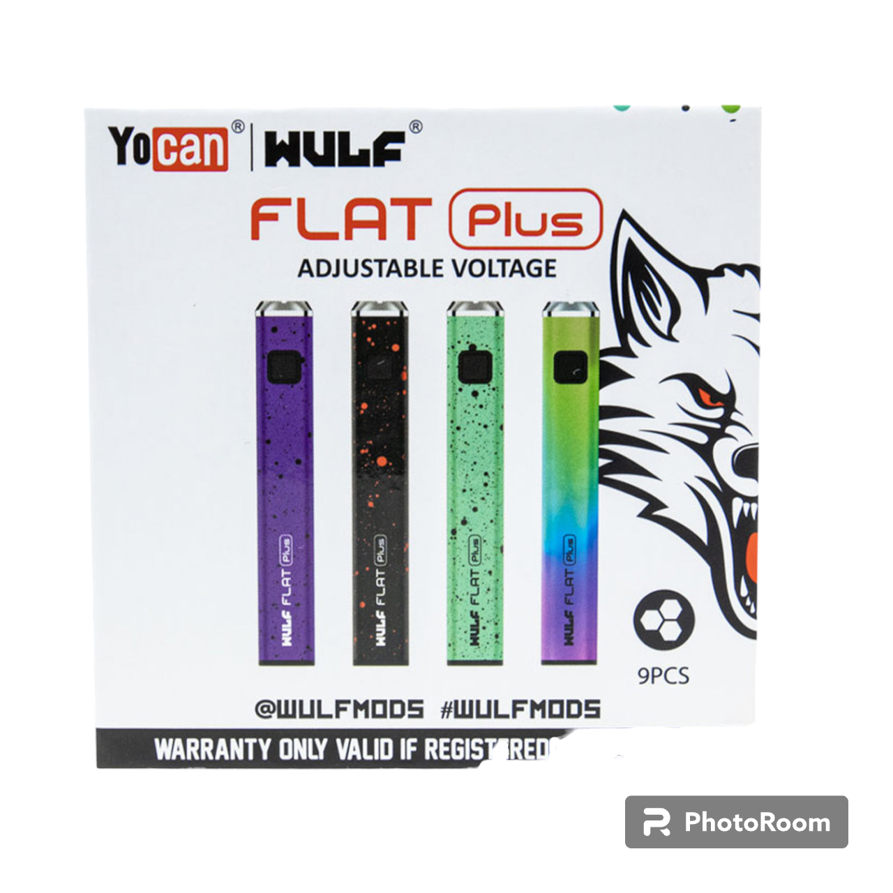 Wulf Mods x Yocan Flat Plus 900mAh Adjustable Voltage Vaporizer Pen Battery - Assorted Colors - Display of 9