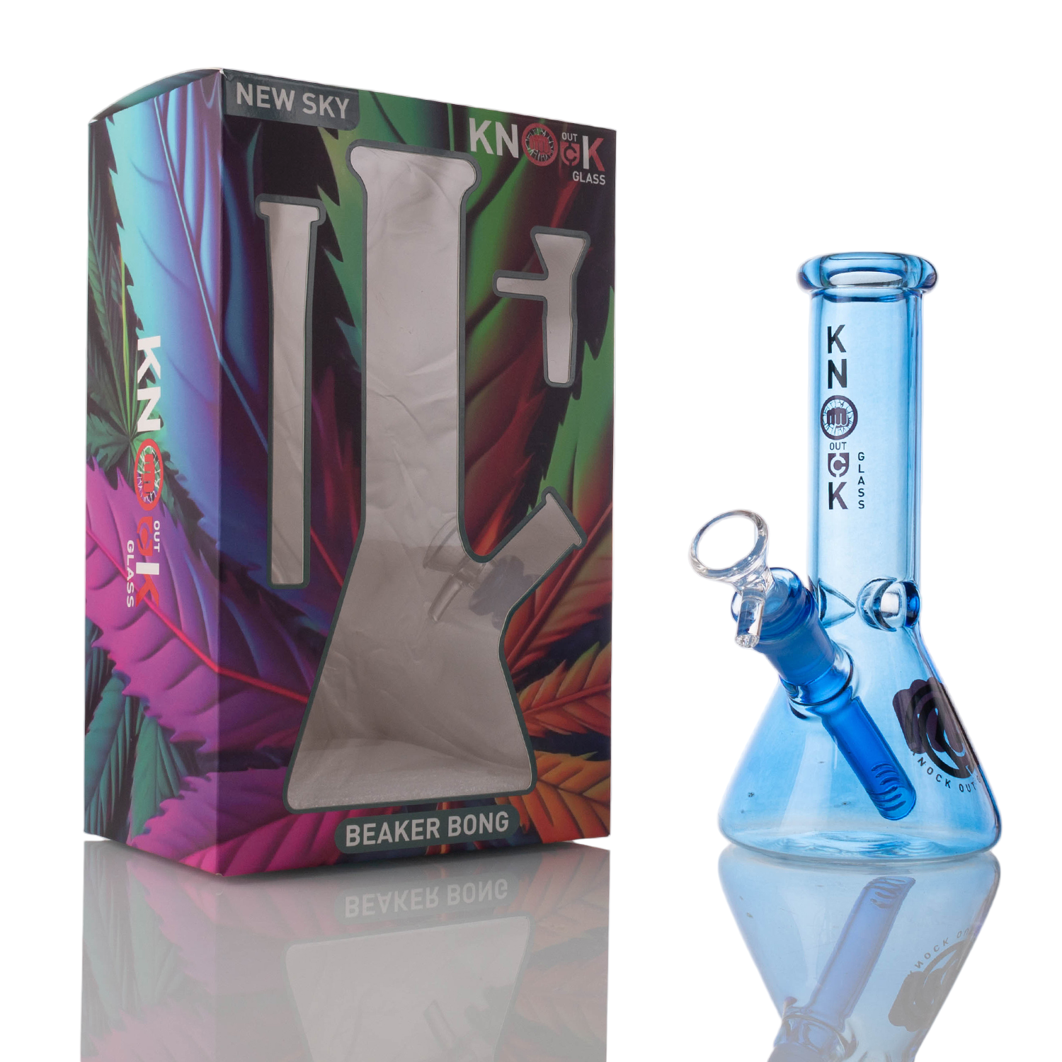 KnockOut Glass New Sky Waterpipe 8 Inch Full Colored Beakers - HYPE WHOLESALE