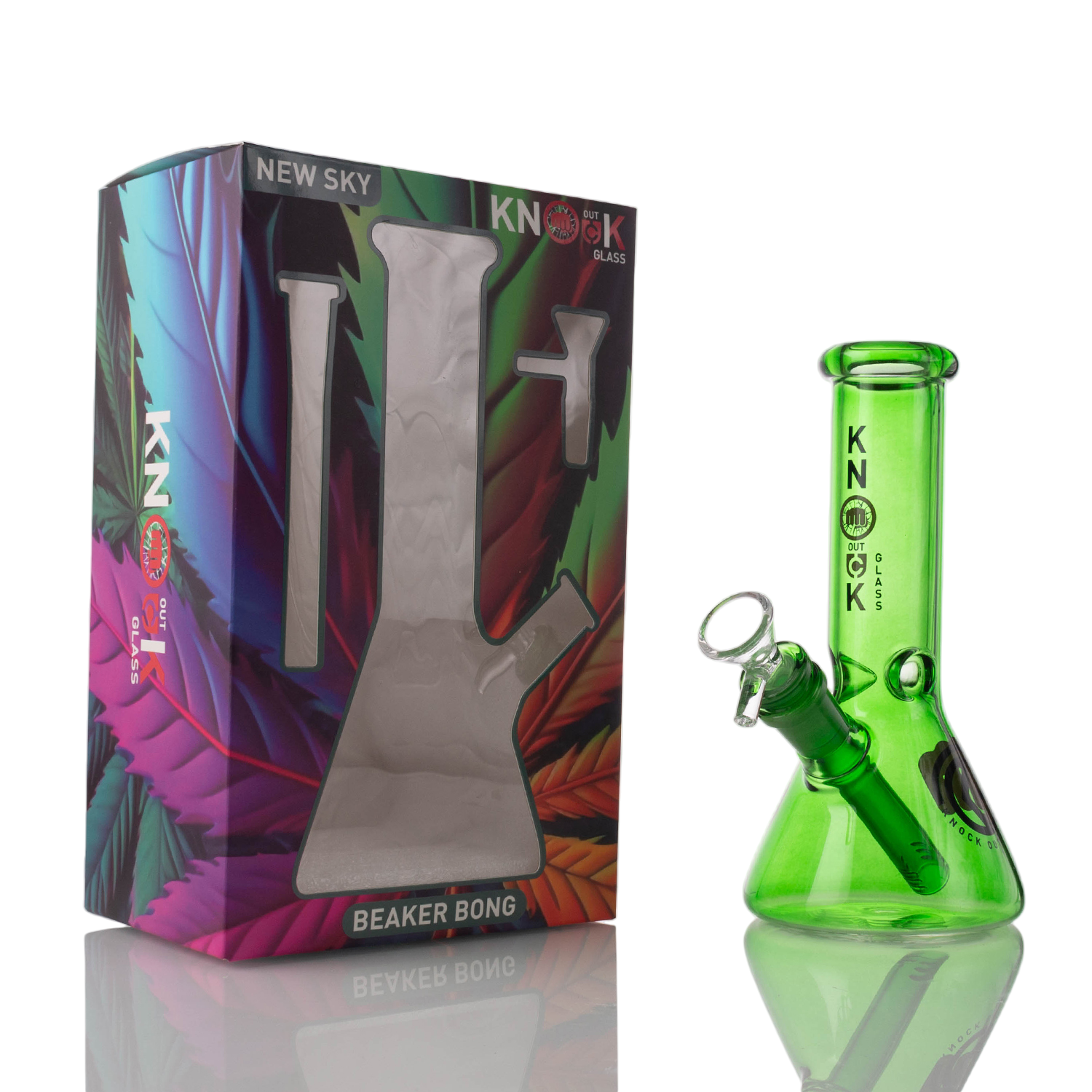 KnockOut Glass New Sky Waterpipe 8 Inch Full Colored Beakers - HYPE WHOLESALE